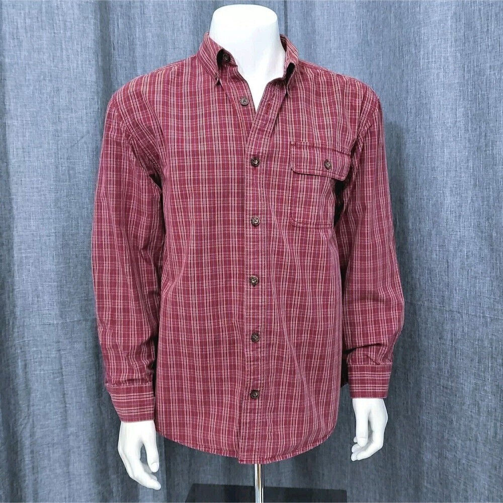 Duluth Trading Casual Shirt Plaid Crisp Cotton Red Multi-Color Button Men's L